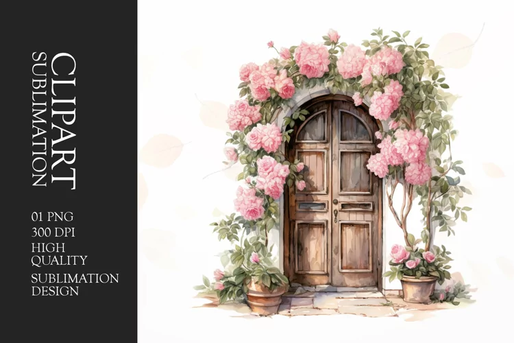 Watercolor Floral Door Clipart Sublimation