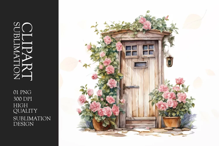 Watercolor Floral Door Clipart Sublimation
