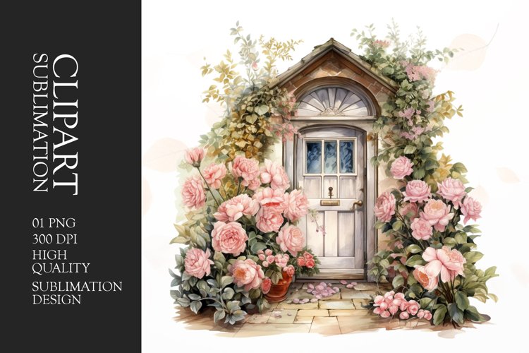 Watercolor Floral Door Clipart Sublimation example image 1