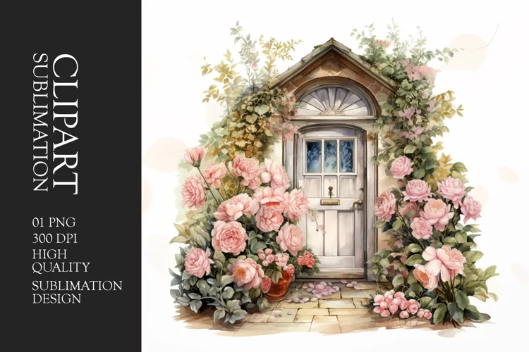 Watercolor Floral Door Clipart Sublimation