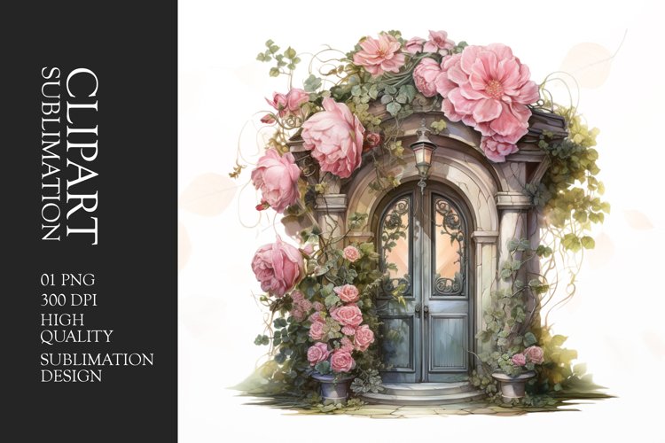 Watercolor Floral Door Clipart Sublimation example image 1