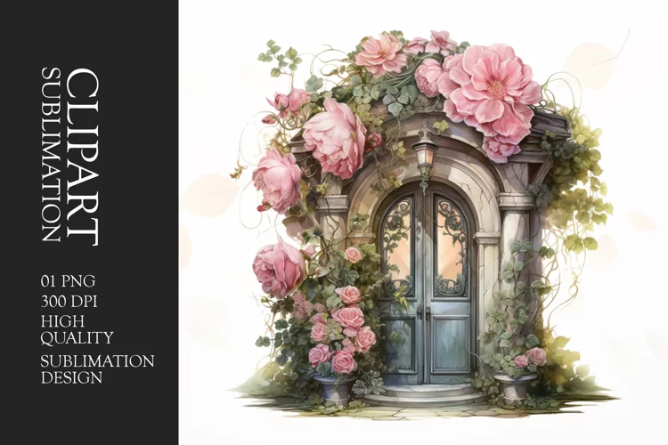 Watercolor Floral Door Clipart Sublimation