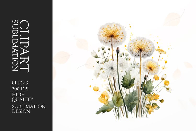 Watercolor dandelion leaf clipart sublimation