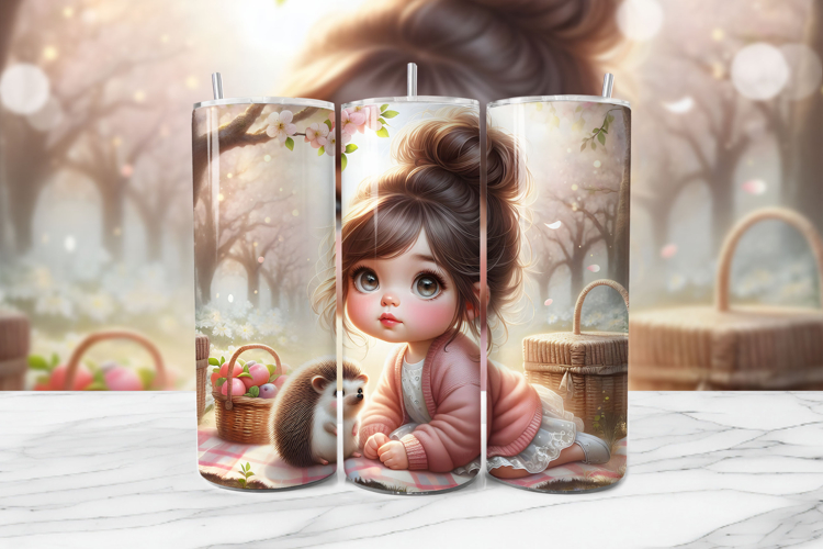 Spring Girl Seamless Tumbler Wrap PNG - 20oz Hedgehog Art