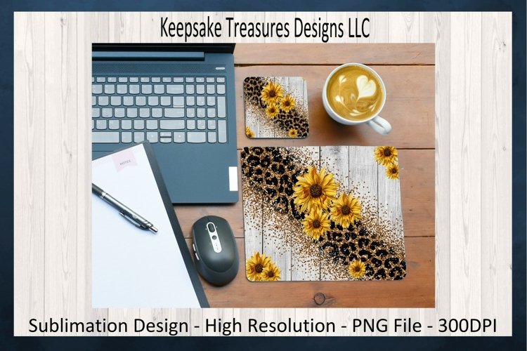 Sunflower and Leopard Mouse Pad Template & Coasters, PNG