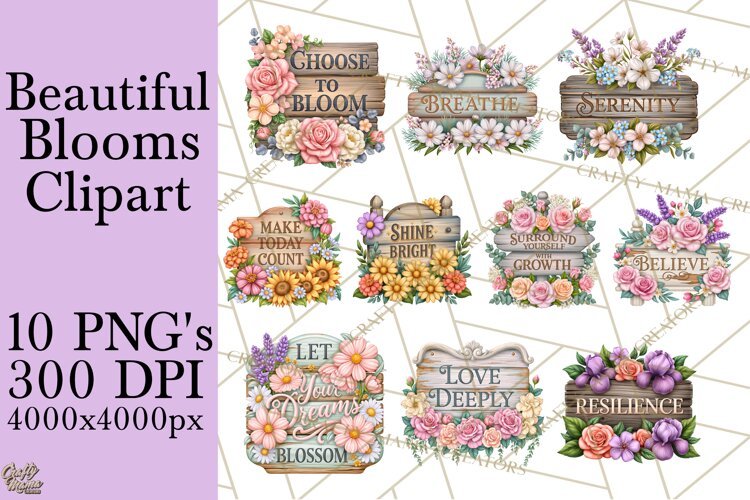 Beautiful Blooms Inspirational Floral PNG Clipart example image 1