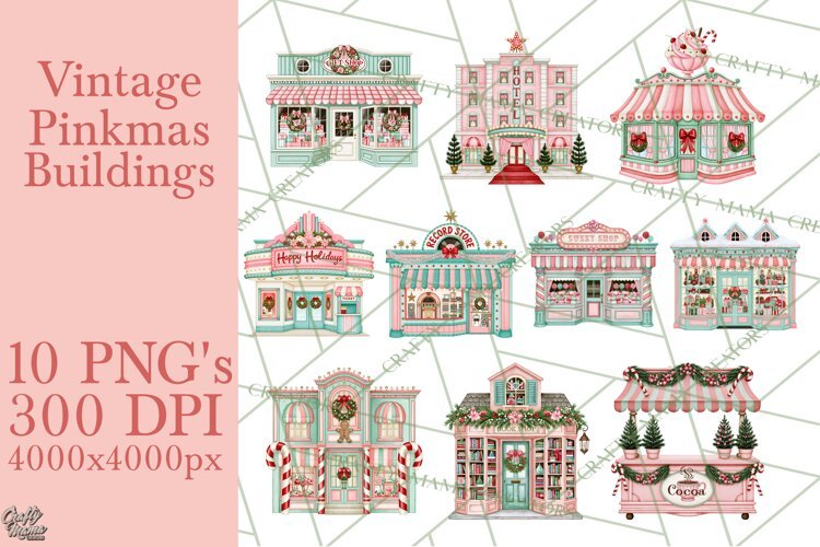 Vintage Pinkmas Storefront Clipart PNG Retro Christmas