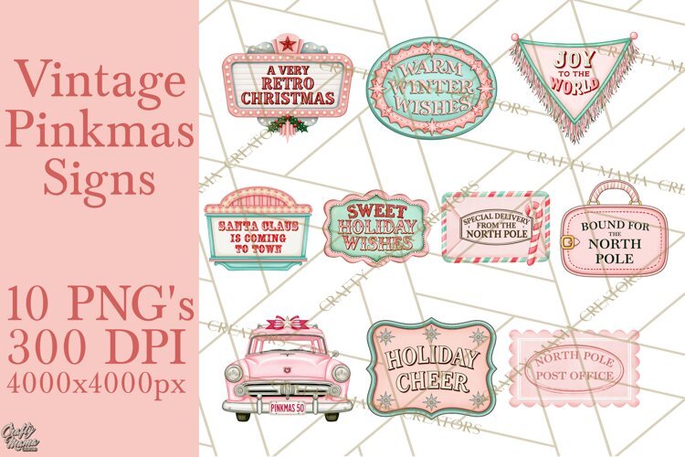 Vintage Pinkmas Sign Clipart PNG Retro Christmas Quote