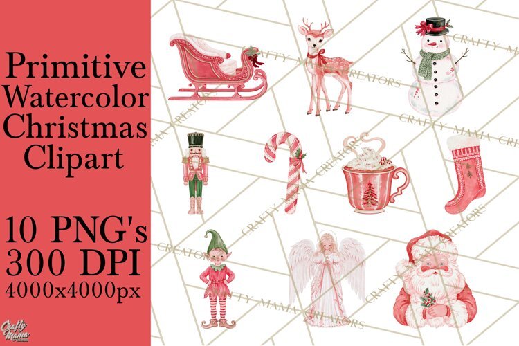 Christmas Watercolor Clipart PNG Illustrations example image 1