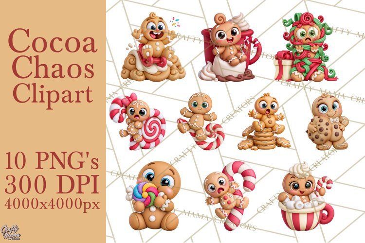 Gingerbread Christmas Clipart PNG, Cute Cocoa Characters example image 1