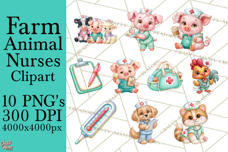 Farm Animal Nurse Clipart PNG | Nursing Sublimation