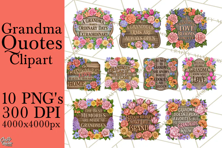Grandma Png Quotes | Rustic Floral Wood Signs PNG