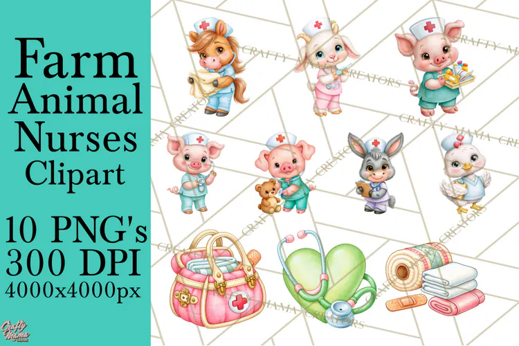 Farm Animal Nurse Clipart PNG | Nursing Sublimation