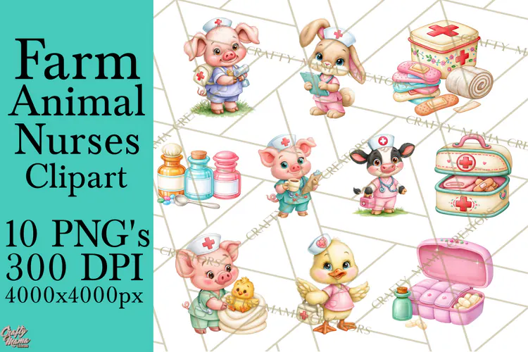 Farm Animal Nurse Clipart PNG | Nursing Sublimation