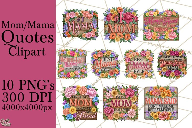 Mom Png | Mama Quotes | Rustic Floral Wood Signs PNG example image 1