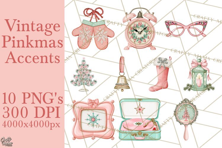 Vintage Pinkmas Props Clipart PNG Retro Ornament Graphic example image 1