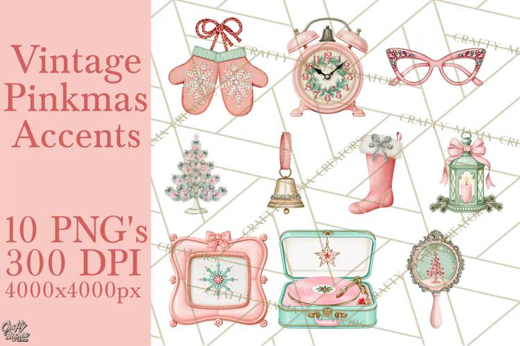 Vintage Pinkmas Props Clipart PNG Retro Ornament Graphic