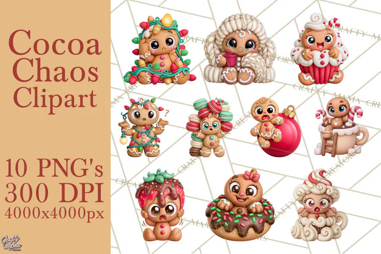 Gingerbread Christmas Clipart PNG, Cute Cocoa Characters