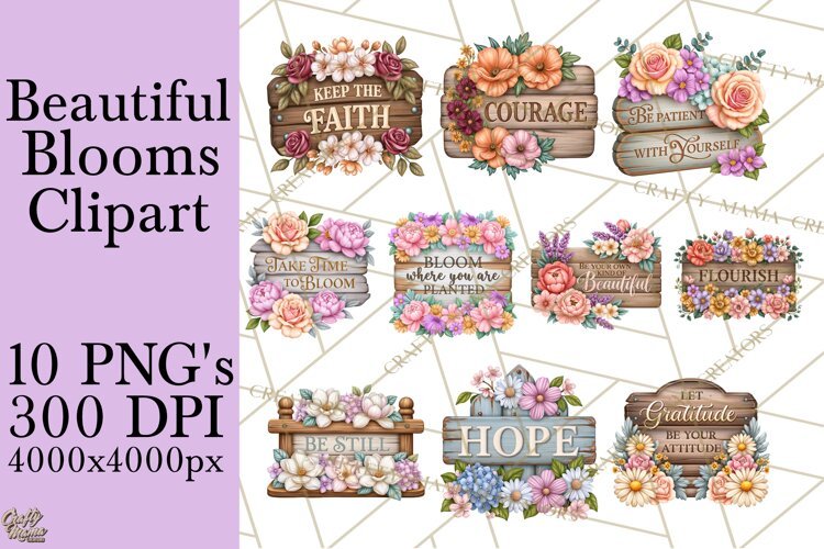 Beautiful Blooms Inspirational Floral PNG Clipart example image 1