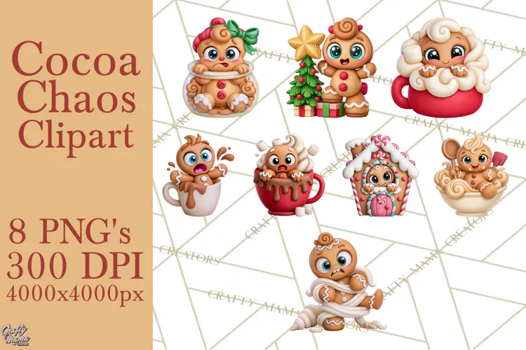 Gingerbread Christmas Clipart PNG, Cute Cocoa Characters
