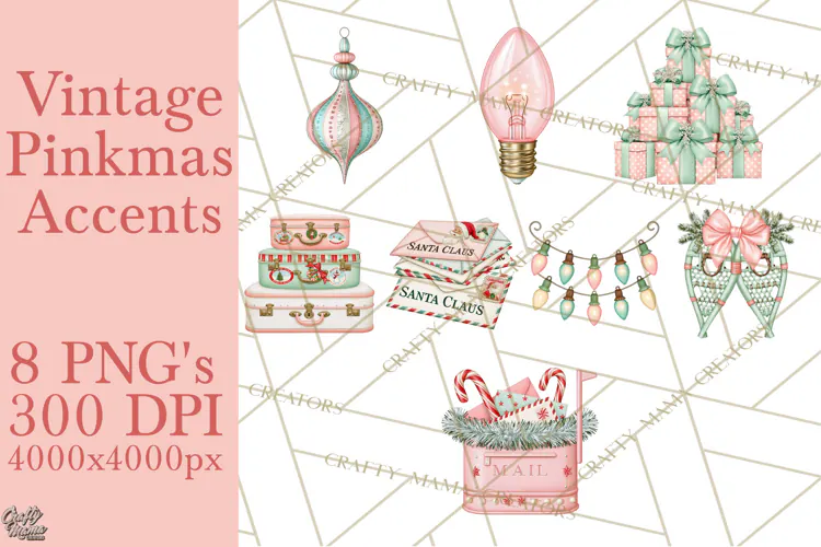 Vintage Pinkmas Props Clipart PNG Retro Ornament Graphic