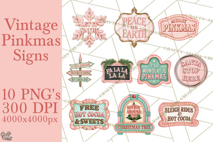 Vintage Pinkmas Sign Clipart PNG Retro Christmas Quote