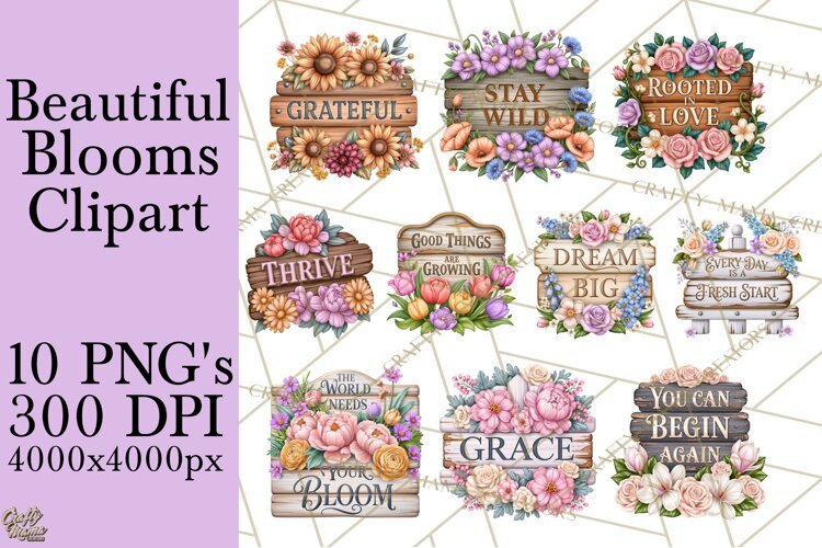 Beautiful Blooms Inspirational Floral PNG Clipart example image 1