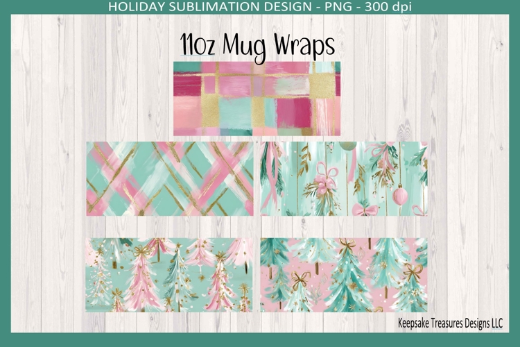 Christmas Preppy Pink and Mint 11oz Coffee Mug Wraps