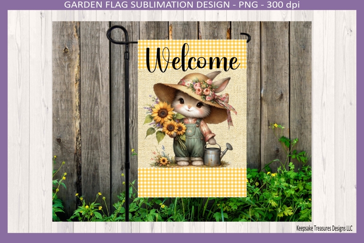 Welcome Vintage Bunny Garden Flag PNG, Easter Bunny Decor