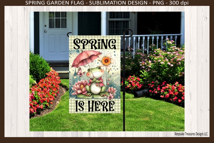 Spring Is Here Frog Garden Flag PNG Sublimation Design