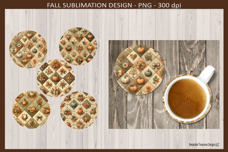 Autumn Pumpkin Patchwork Round Coasters Sublimation Png
