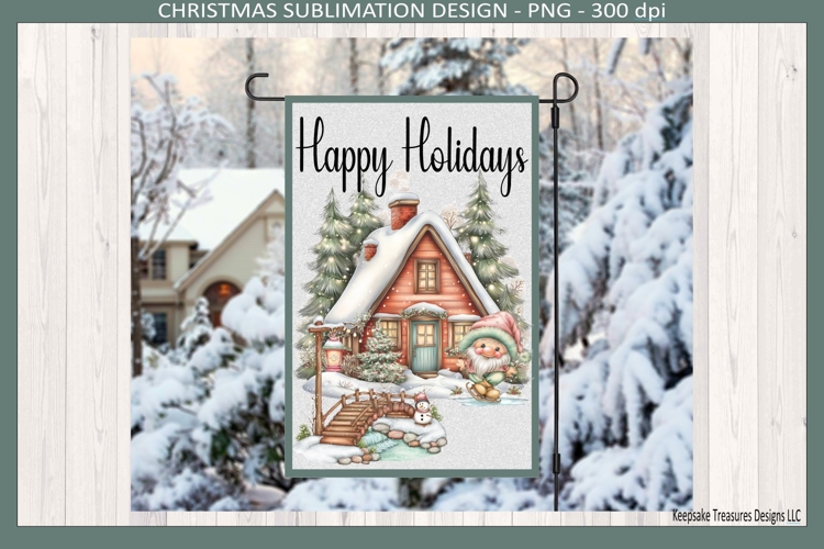 Happy Holidays Winter Gnome Garden Flag Sublimation Png