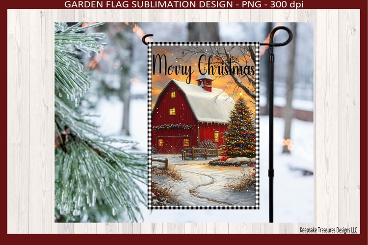 Merry Christmas Winter Barn Scene, Sublimation Template
