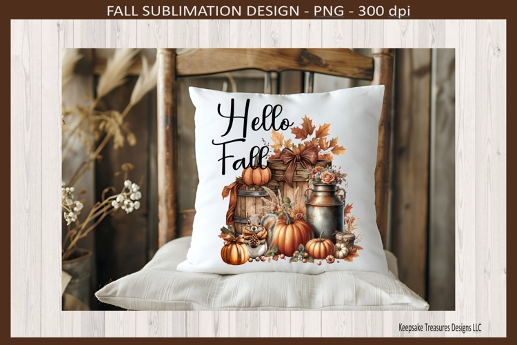 Hello Fall Rustic Autumn Towel Pillow Design, Sublimation