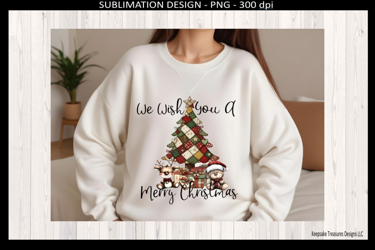 We Wish You A Merry Christmas Patchwork Tree Sublimation Png