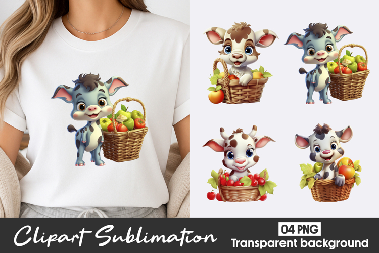 Cute Farm Animals Basket Clipart PNG