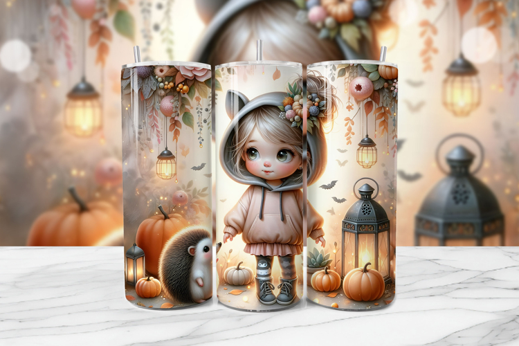 Cozy Fall Girl Seamless Tumbler Wrap PNG
