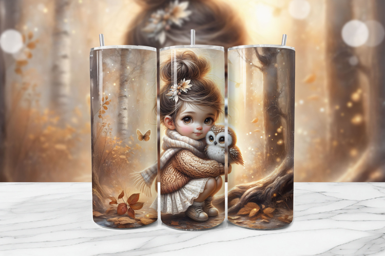 Autumn Girl Seamless Tumbler Wrap PNG