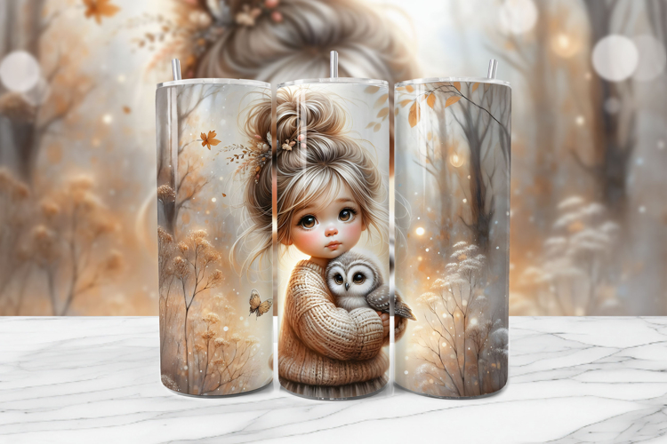 Autumn Girl Seamless Tumbler Wrap PNG