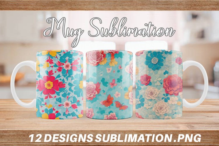 Mug sublimation design with Flowers Pattern example image 1