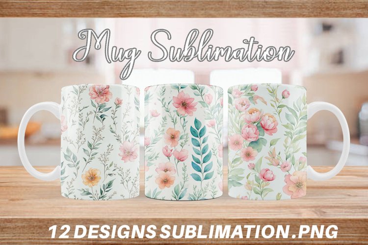 Mug sublimation design with Floral Watercolor example image 1