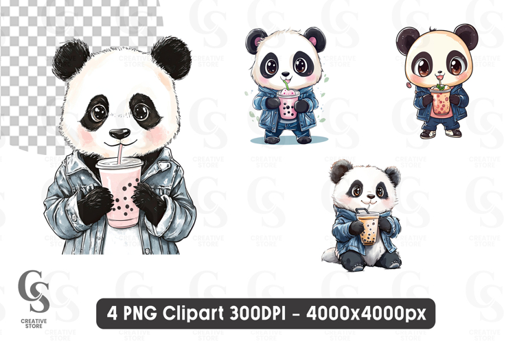 Cute Kawaii Panda with Bubble Tea Cartoon Clipart