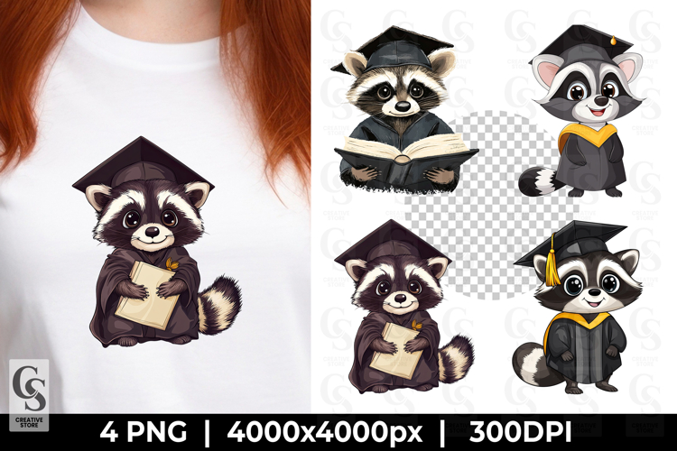 Cute Raccoon Graduation Clipart Sublimation PNG