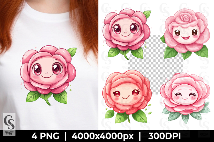 Cute Pink Rose Flower Clipart Sublimation PNG