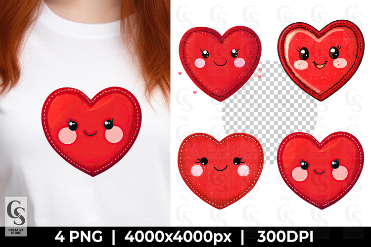 Cute Red Stitched Heart Clipart Sublimation PNG