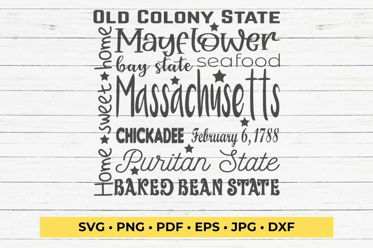 State of Massachusetts Cut File| Square Typography