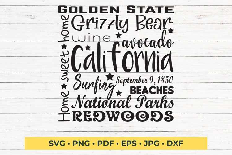 State of California Cut File| Square Typography example image 1