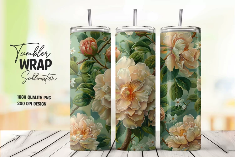 3D Flower tumbler wrap sublimation png