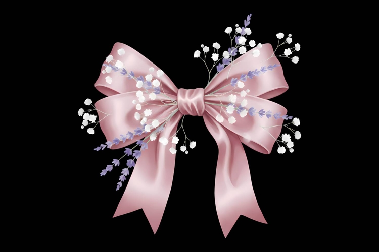Coquette Pink Ribbon Bow & Lavender