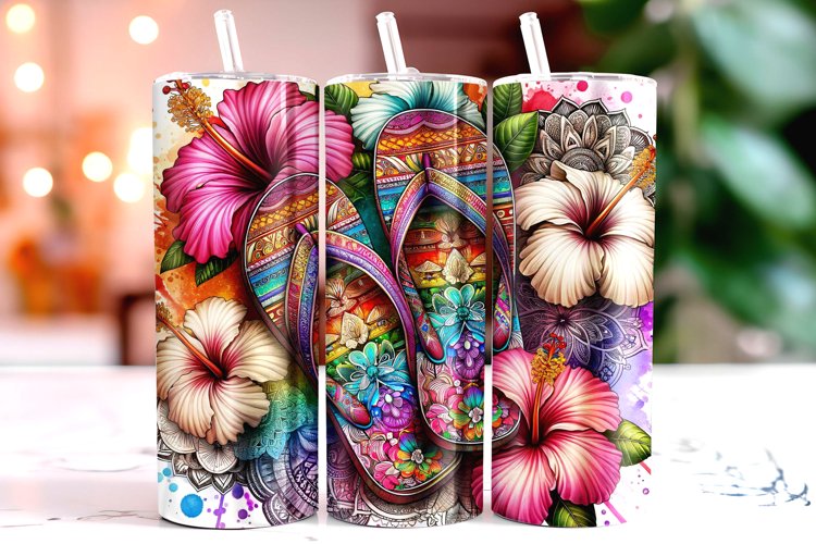 Flowers Flip Flop Tumbler Wrap Sublimation